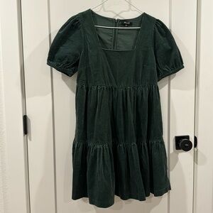 Madewell, Corduroy aidy square-neck tiered mini dress, Forest, size 0